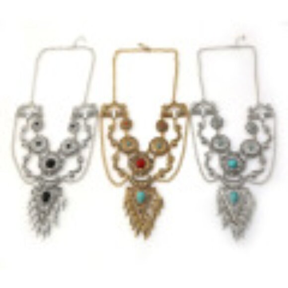 #038 Retro Hollow With Turquoise Wings Tassel Necklace - Picture 2 of 4